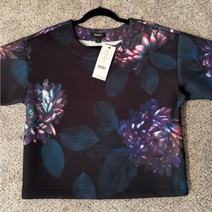 NWT DKNY Floral Print Boxy Top Scuba Fabric